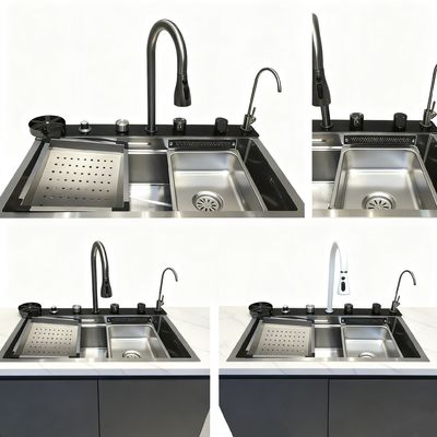 คุณภาพ  Customized Premium Cup Washer Integrated Hand-Polished 304/316 Stainless Steel Kitchen Sink with 250-300mm Bowl Depth and 1.2-2.0mm Panel Thickness โรงงาน