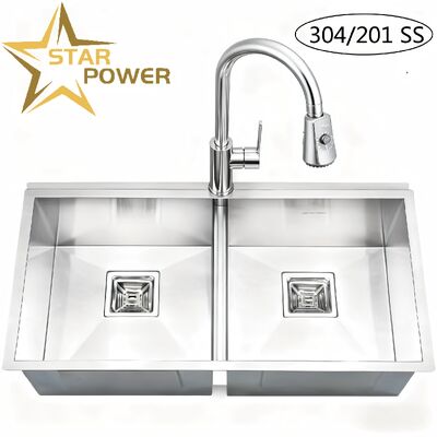 ราคาดี อ่างล้างจานสแตนเลสสตีล 304 แบบแฮนด์เมด STAR POWER พร้อมดีไซน์อ่างคู่ และก๊อกน้ำแบบดึงออก ออนไลน์