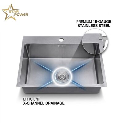 ราคาดี 23 Inch Undermount Single Bowl Kitchen Sink SUS304 18 Gauge Gunmetal PVD Finish ออนไลน์