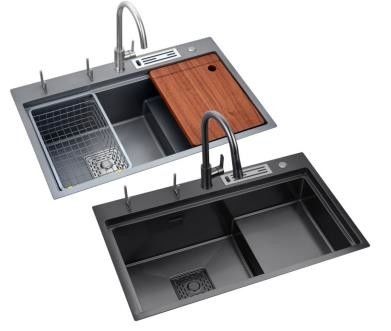 Smart Black Nano Whale Waterfall Single-Slot Honeycomb Wash Basin Sink Double basin เครื่องทําความสะอาดห้องครัว