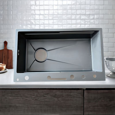 อ่างล้างจานครัวแบบมีพาร์ติชั่นสีเทาสำหรับห้องครัวสมัยใหม่