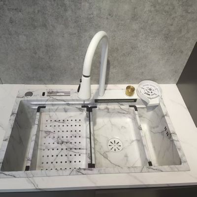 สีขาว ซ่อมครัวหลากหลายฟังก์ชัน กล่องสองชั้น ด้านบนการติดตั้งสแตนเลส