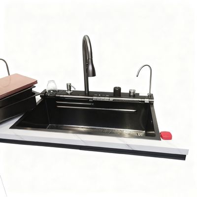 อ่างล้างจานสแตนเลสสตีลเกรดพรีเมียมพร้อมก๊อกน้ำโค้งสูง