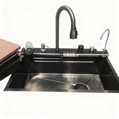 อ่างล้างจานสแตนเลสสตีลเกรดพรีเมียมพร้อมก๊อกน้ำโค้งสูง