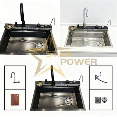 อ่างล้างจานสองหลุมแบบทนทานต่อการสึกหรอทำมือ PVD อบแข็งที่อุณหภูมิสูง พร้อมวัสดุ Food-Grade 304/316