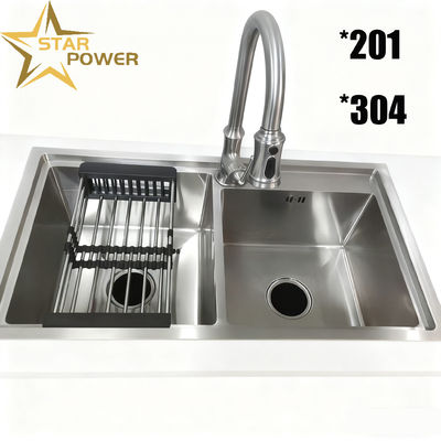 Customised Matte Brushed Handmade Stainless Steel Kitchen Sink with Single or Double Basin
