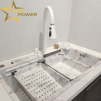 ซิงค์ครัวพาณิชย์ ทําด้วยมือ ทนทาน สแตนเลส กล่องคู่ด้วยวัสดุประเภทอาหาร 304/316