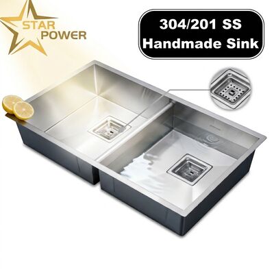 304 Stainless Steel Equal Double Bowl Kitchen Sink Nano-Coated Drop-In 600mm 9-Inch Deep Basin