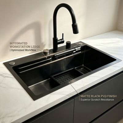 ราคาดี Chrome-Plated 316 Stainless Steel Single Bowl Kitchen Sink Undermount 800mm 220mm Deep Basin ออนไลน์