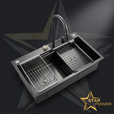 ราคาดี PVD Vacuum-Plated Gunmetal Handmade 304 Stainless Steel Kitchen Sink Double Bowl 900mm 250mm Deep Basin ออนไลน์