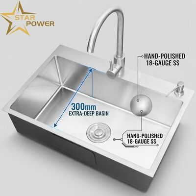 ราคาดี 18-Gauge 304 SS Single Bowl Kitchen Sink โครมเคลือบ Undermount 1000 มม 300 มม อ่างเก็บน้ําลึกมาก online