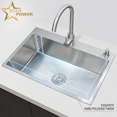 ราคาดี 316 สแตนเลสหลักและชามเสริมอ่างล้างจาน Gold-Toned Flush-Mount 800 มม.300 มม.อ่างล้างหน้าลึกพิเศษ ออนไลน์