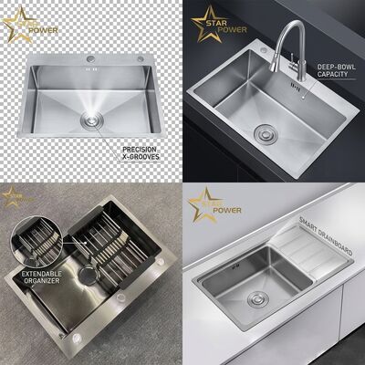 ราคาดี อ่างล้างจานสแตนเลสสตีล 304 แบบติดตั้งใต้เคาน์เตอร์ ขนาด 15x15 นิ้ว เกรดเชิงพาณิชย์ หนา 18 เกจ ระบบระบายน้ำเร็ว X Groove ออนไลน์