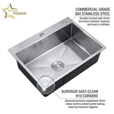 ราคาดี 16 Gauge 316 Stainless Steel Deep Single Bowl Kitchen Sink Drop-in 30x18 Inch 10 Inch Basin Brushed Finish ออนไลน์