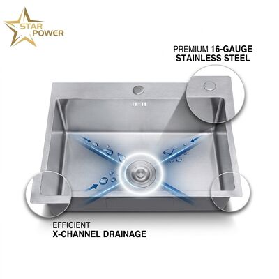 ราคาดี 30 Inch Overmount Single Bowl Kitchen Sink 18 Gauge with Integrated Drainboard online