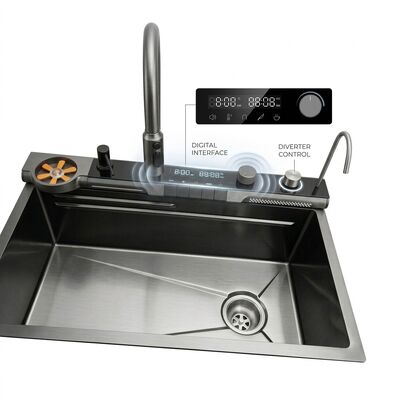 ราคาดี 32 Inch Drop-In Double Bowl Kitchen Sink SUS304 20 Gauge with Glass Cover ออนไลน์