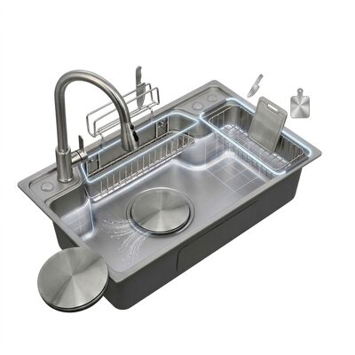 ราคาดี 30 Inch Farmhouse Apron Front Double Bowl Kitchen Sink 60/40 16 Gauge with Bottom Grids online